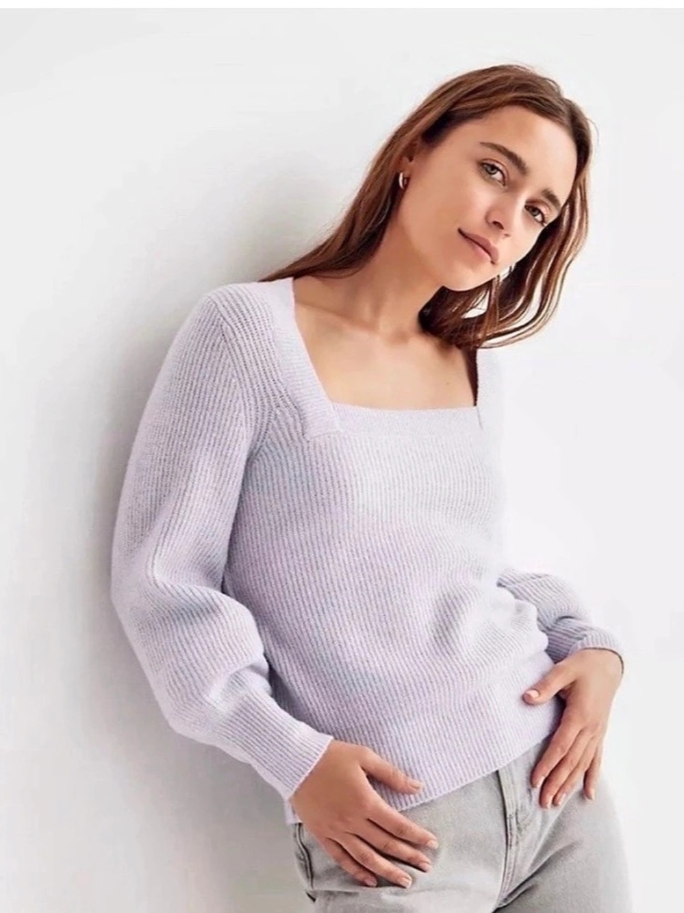 Madewell Melwood Square-Neck Pullover Sweater in Coziest Yarn Purple Medium
